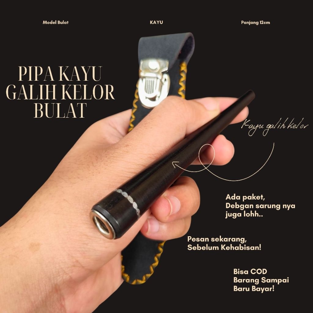 Pipa Padud Once Cangklong Kayu Galih Kelor – Model Bulat Panjang 12cm Elegan & Nyaman Dipakai