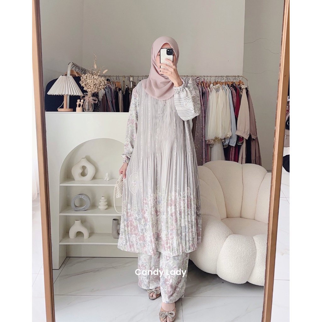 CANDY LADY Madeena Pleats Set Cel / Setelan Celana Wanita Terbaru / Setelan Motif Bunga