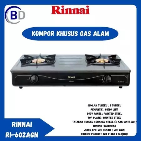Kompor Gas Rinnai 2 Tungku RI 602 AGN KHUSUS GAS ALAM/KOMPOR GAS PGN