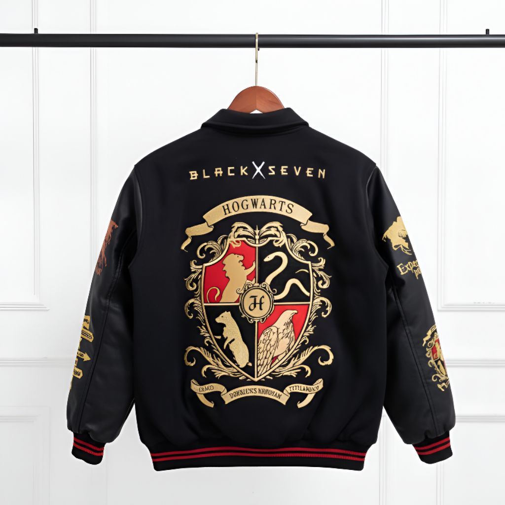 VARSITY JACKET HOGWARTS LEGACY V2 BLACK GOLD | JAKET BASEBALL HARRY POTTER BORDIR ORI BLACKSEVEN