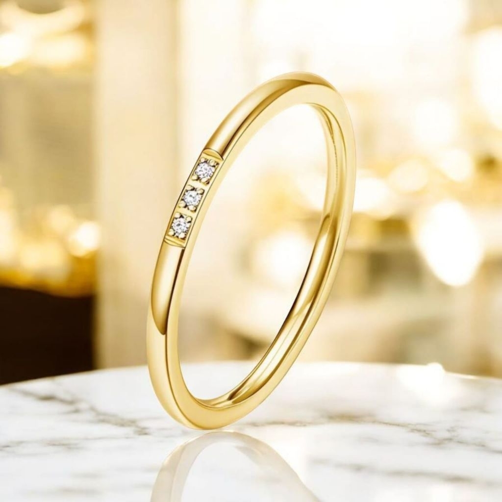 Cincin Titanium Anti Karat Awet Tipis Wanita Korea Permata 3 - Cincin Remaja Dan Dewasa