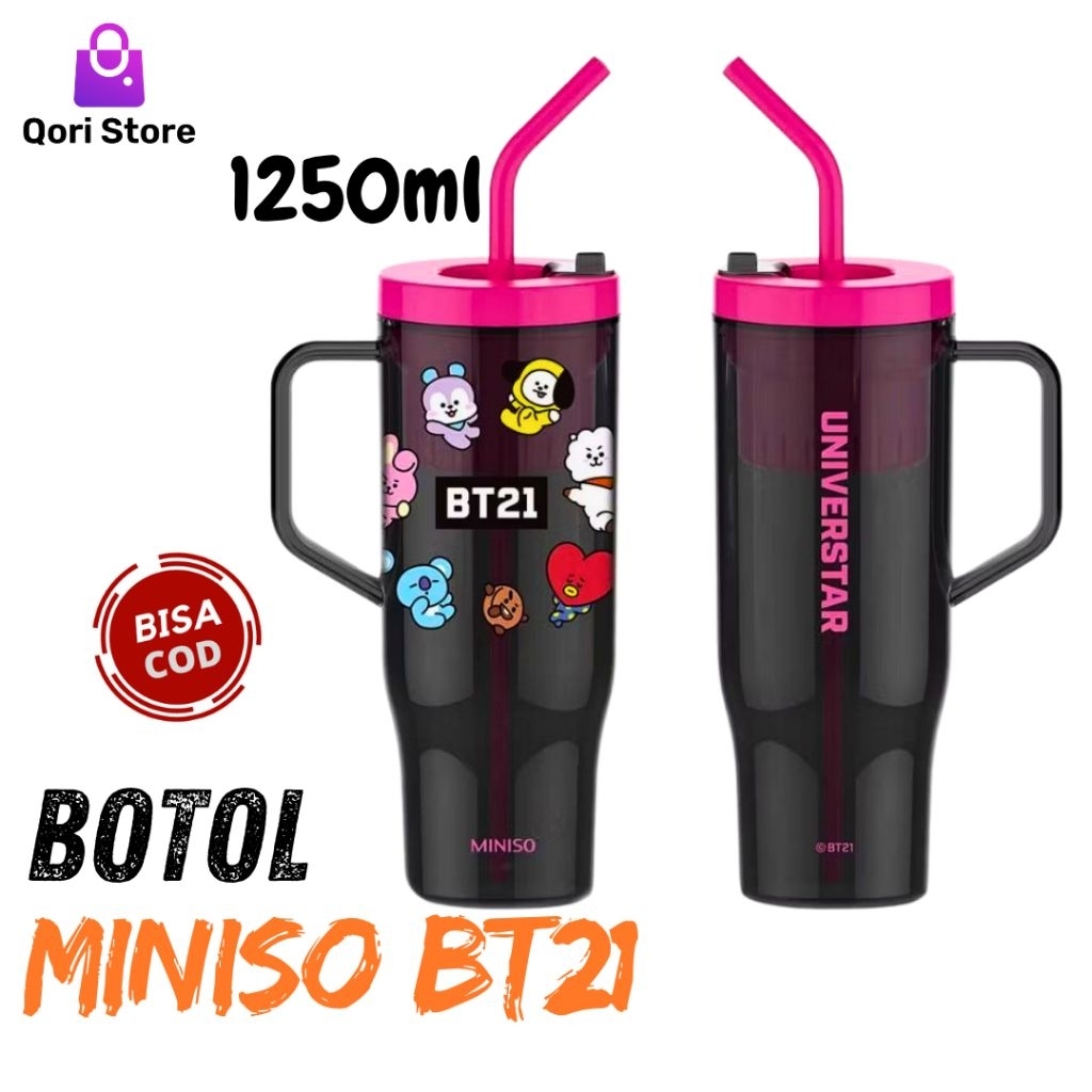 Qori Store - Botol Miniso BT21 1250ml / Botol Miniso 1 Liter / Botol Minum 1 Liter