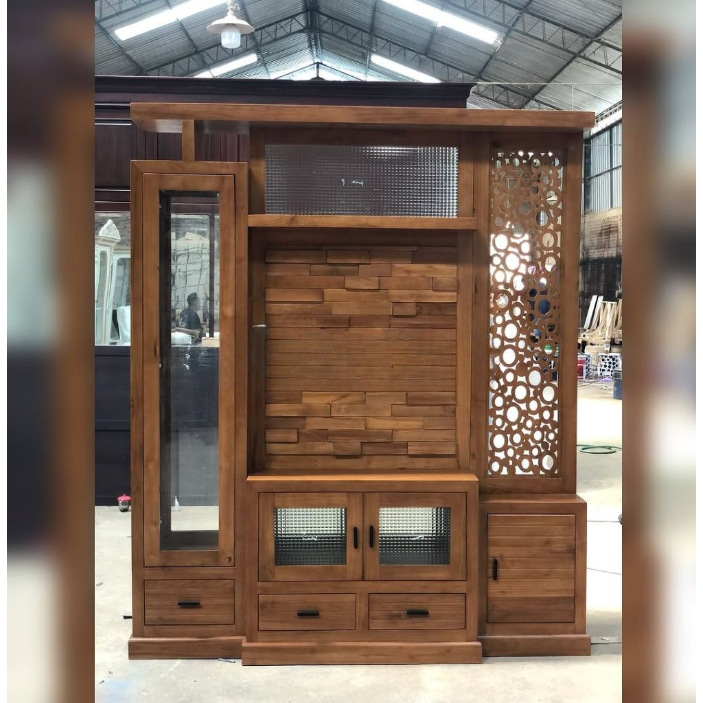 bufet partisi kayu jati, bufet penyekat ruangan kayu jati