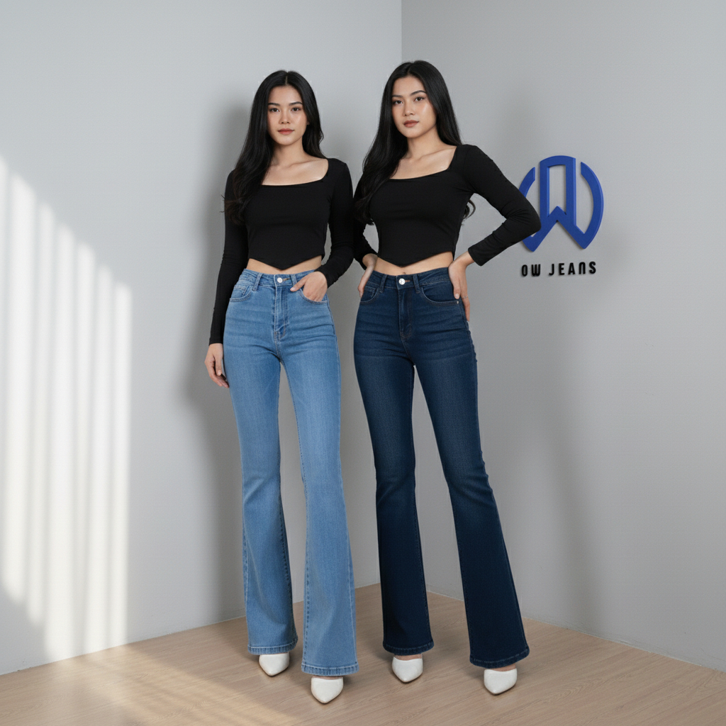 OW Jeans - Celana Cutbray Jeans Denim Wanita Panjang Highwaist Jumbo Strech Premium Original Terbaru