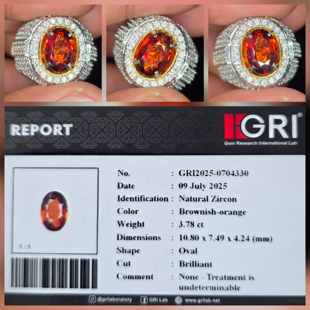 Batu Natural Orange Zircon Top Luster Memo 3.78 crt