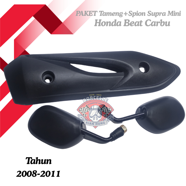 1 SET Cover Tutup Tameng Knalpot Motor Honda Beat Carbu Tahun 2008-2011+Spion Supra Tangkai Mini