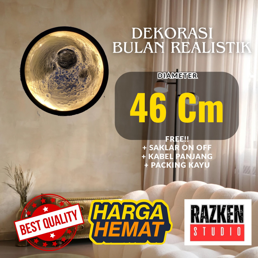 Hiasan Dinding Replika Bulan Aestetic Keren Viral Bulan tinggal colok, Lampu dekorasi lampu tidur 46