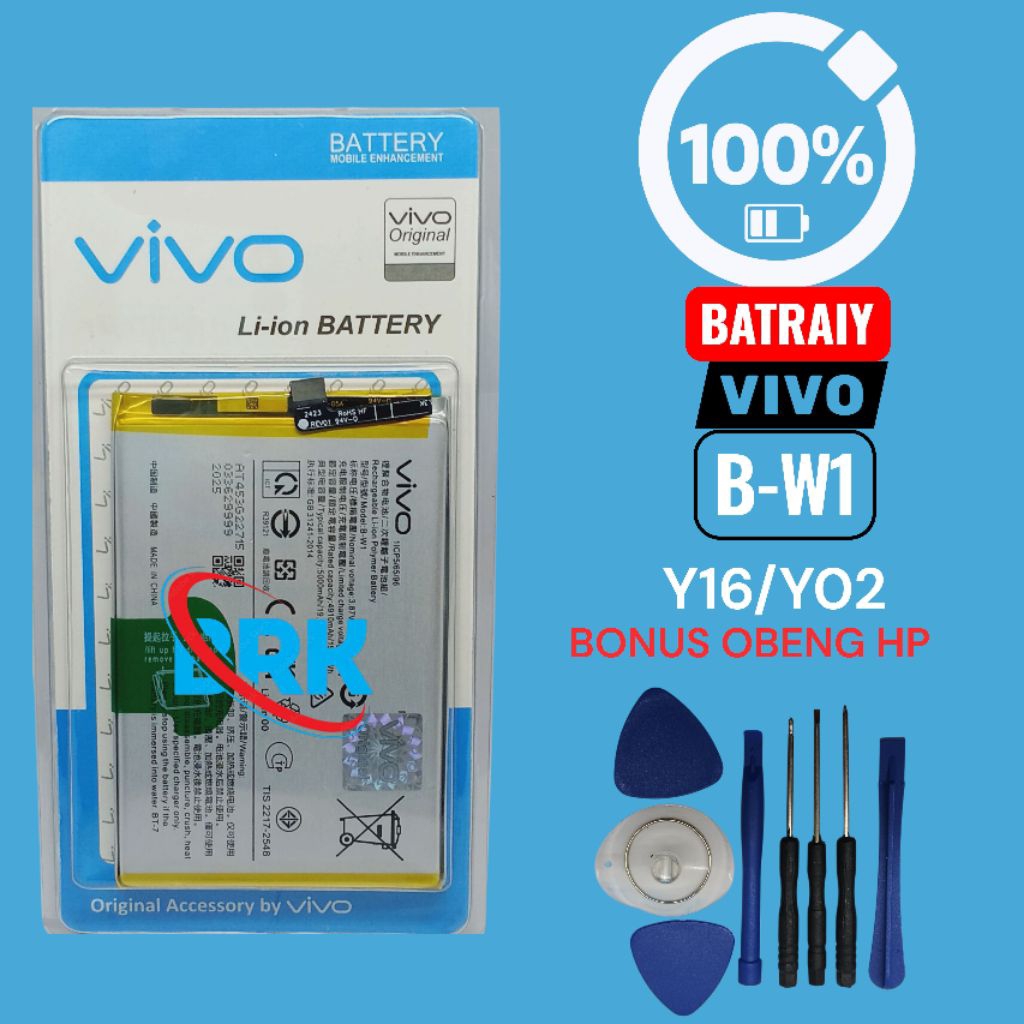 BATRAI BATRE VIVO Y16 B-W1 ORIGINAL BONUS OBENG HP