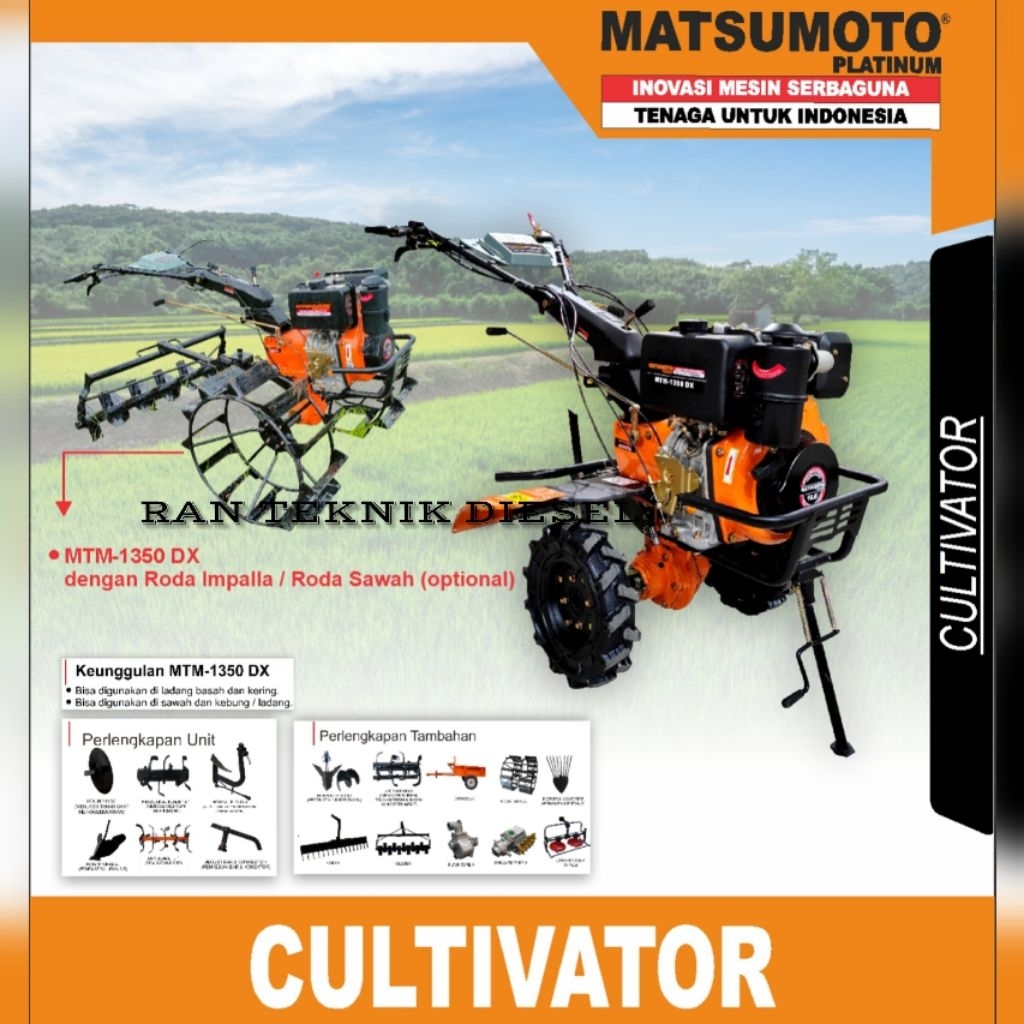 Mesin Traktor Bajak Sawah Basah / Kering MATSUMOTO MTM 1350 DX / 9 HP