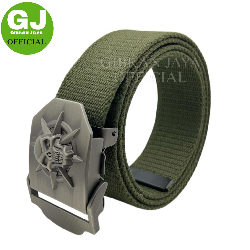 Gesper Ikat Pinggang Pria Katun Tebal Kepala Tengkorak Premium