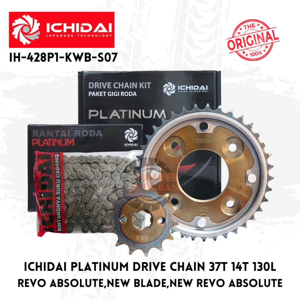 Ichidai Platinum Drive Chain Kit IH-428P1-KWB-S07 14T 37T 104L Gear Set Paket Gigi Roda untuk Sepeda
