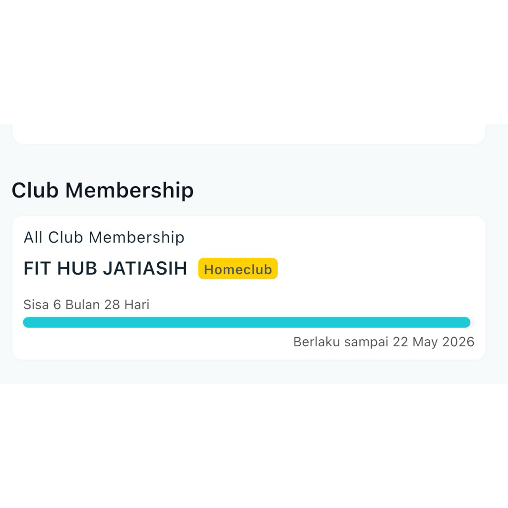 Jual rugi membership Booked Fithub 6 bulan include biaya transfer membership