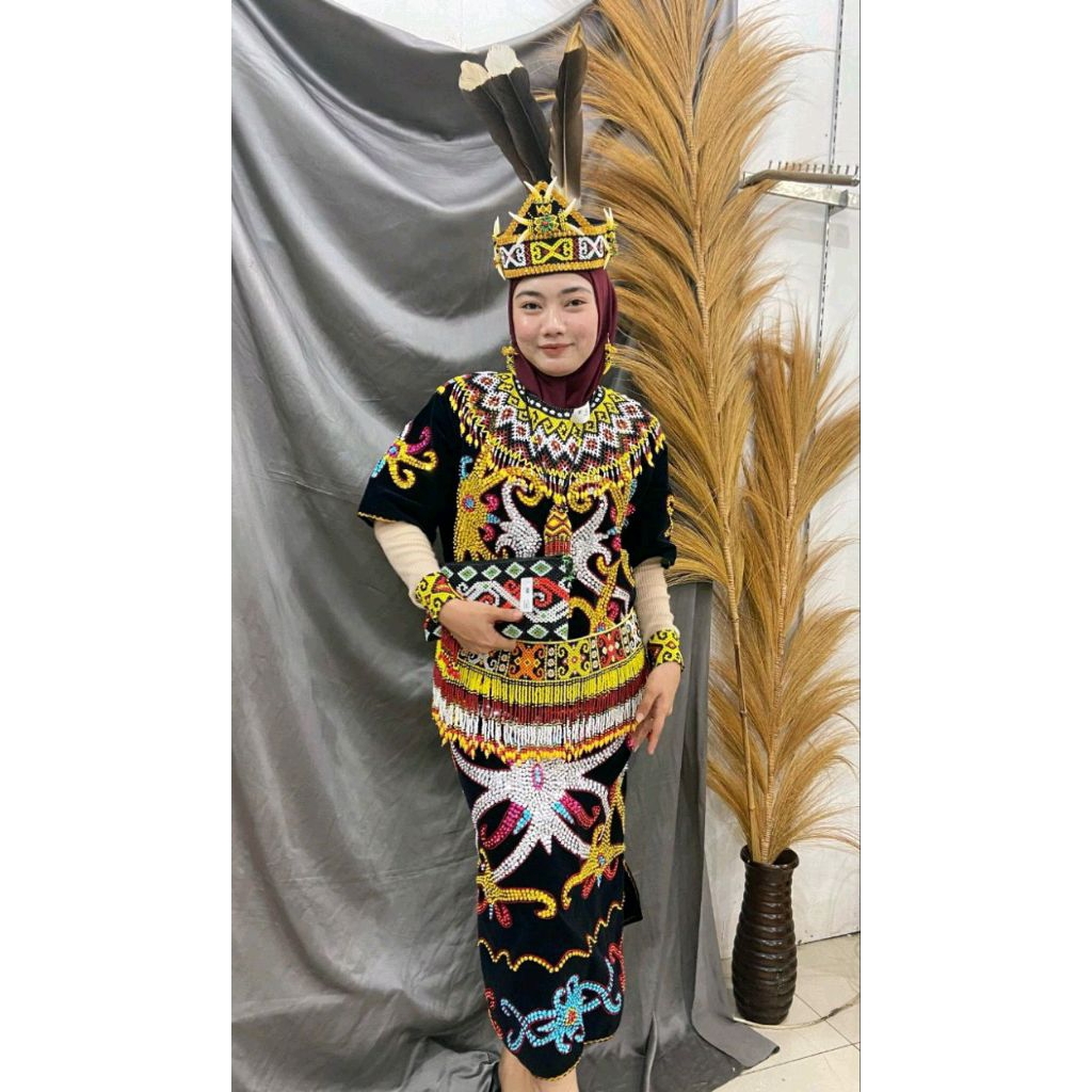 PAKAIAN TRADISIONAL DAYAK KENYAH ASLI FULL AKSESORIES - BAJU ADAT DAYAK KENYAH PREMIUM