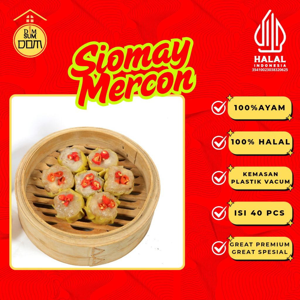 Dimsum Dom Varian Siomay Mercon 100% Halal Full Ayam Kemasan Frozen