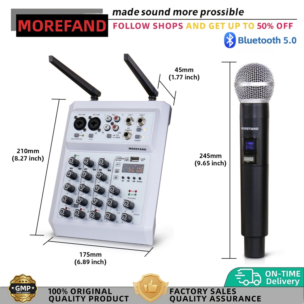 RE-406M+58B2MIC 4 chanel Mixer audio profesional termasuk 2 mikrofon wireless UHF/ audio Amplifier/m