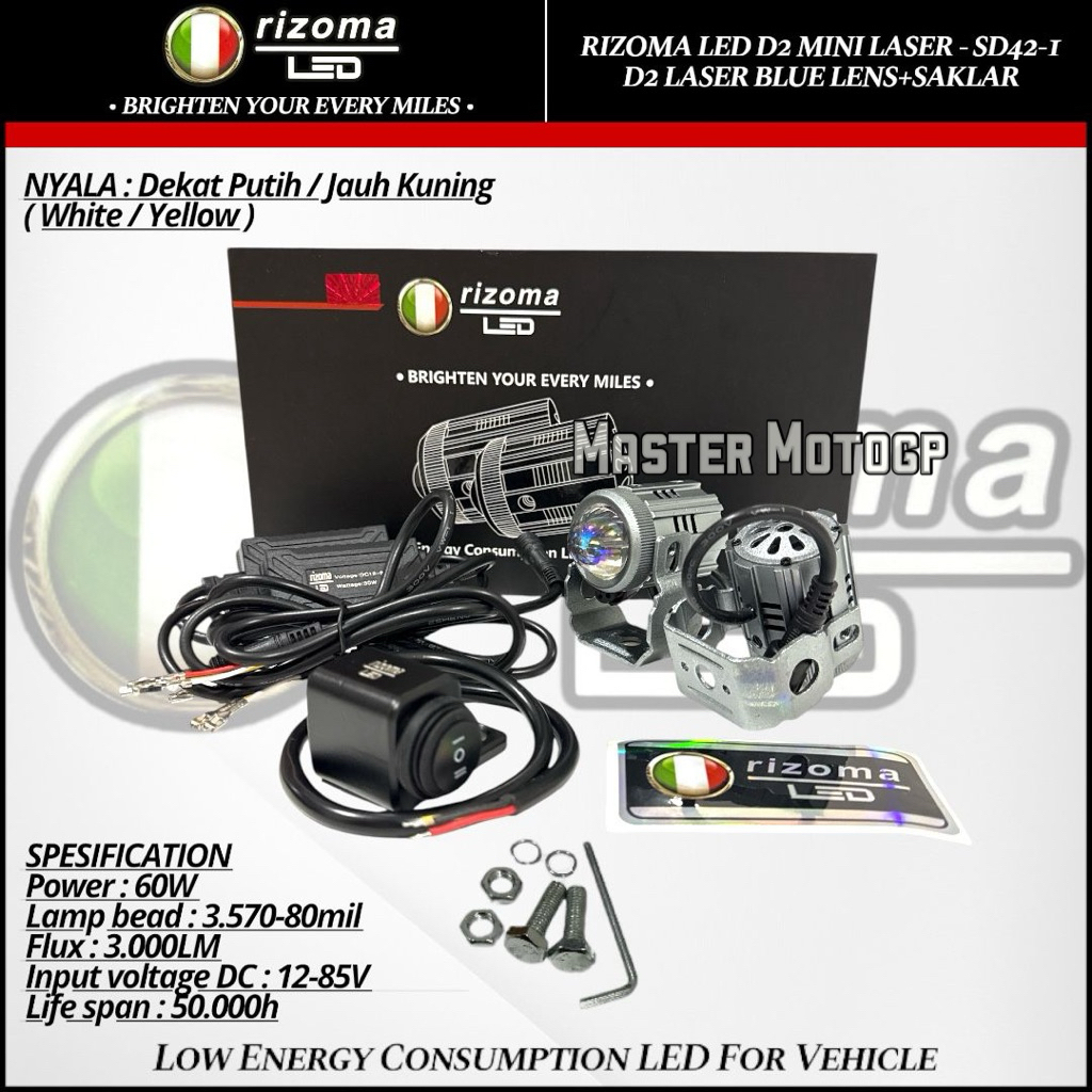 Rizoma led Ballas laser Kotak silver SD42 - 1 D2 CNC Bulat Laser Blue lens + Saklar sakelar disc Sta