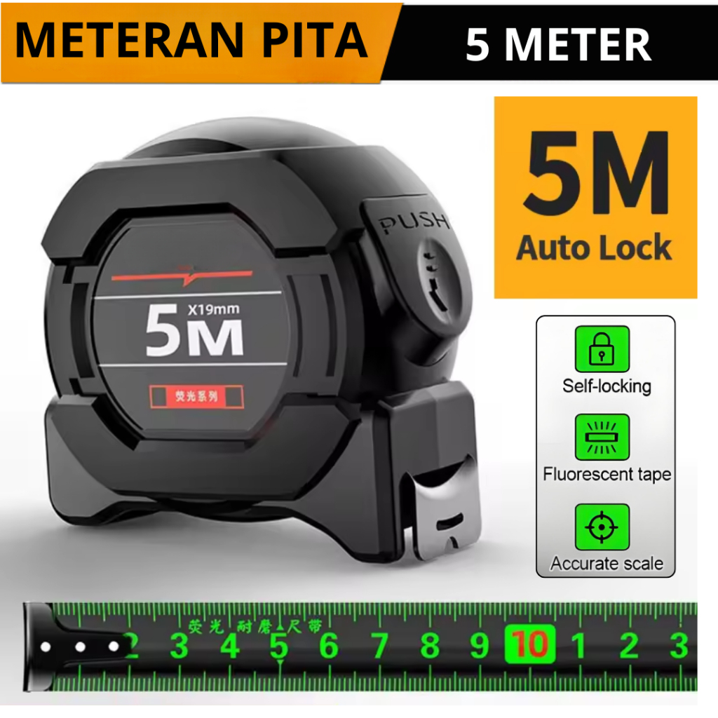 BOT Meteran Tukang - Measuring tape 5M Meteran Pita Auto Lock Pengukur Pita Baja