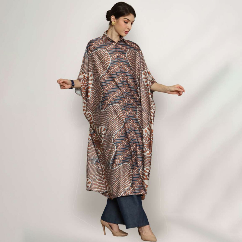 Kanzi Collection Collared Batik Kaftan Brown