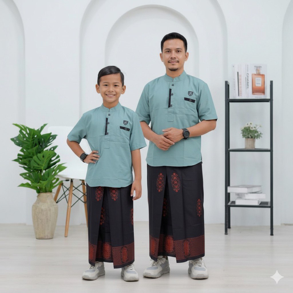 SETELAN SARUNG INSTAN DEWASA MOTIF SARWON KOKO DEWASA LENGAN PENDEK