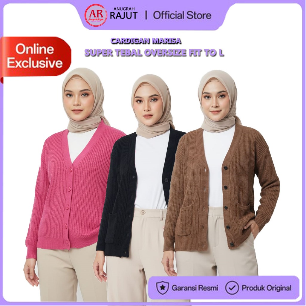 Cardigan rajut merissa, baju sweater rajut wanita lengan panjang ada kancing dan saku depan Anugrah 