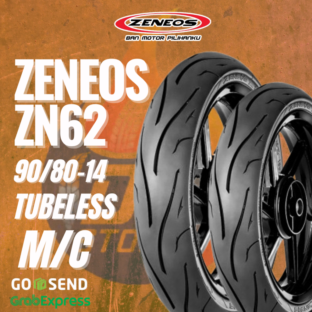 Ban Zeneos ZN62 90/80-14 Ring 14 Untuk Motor Metik Tubeless Ban Donat Zn62