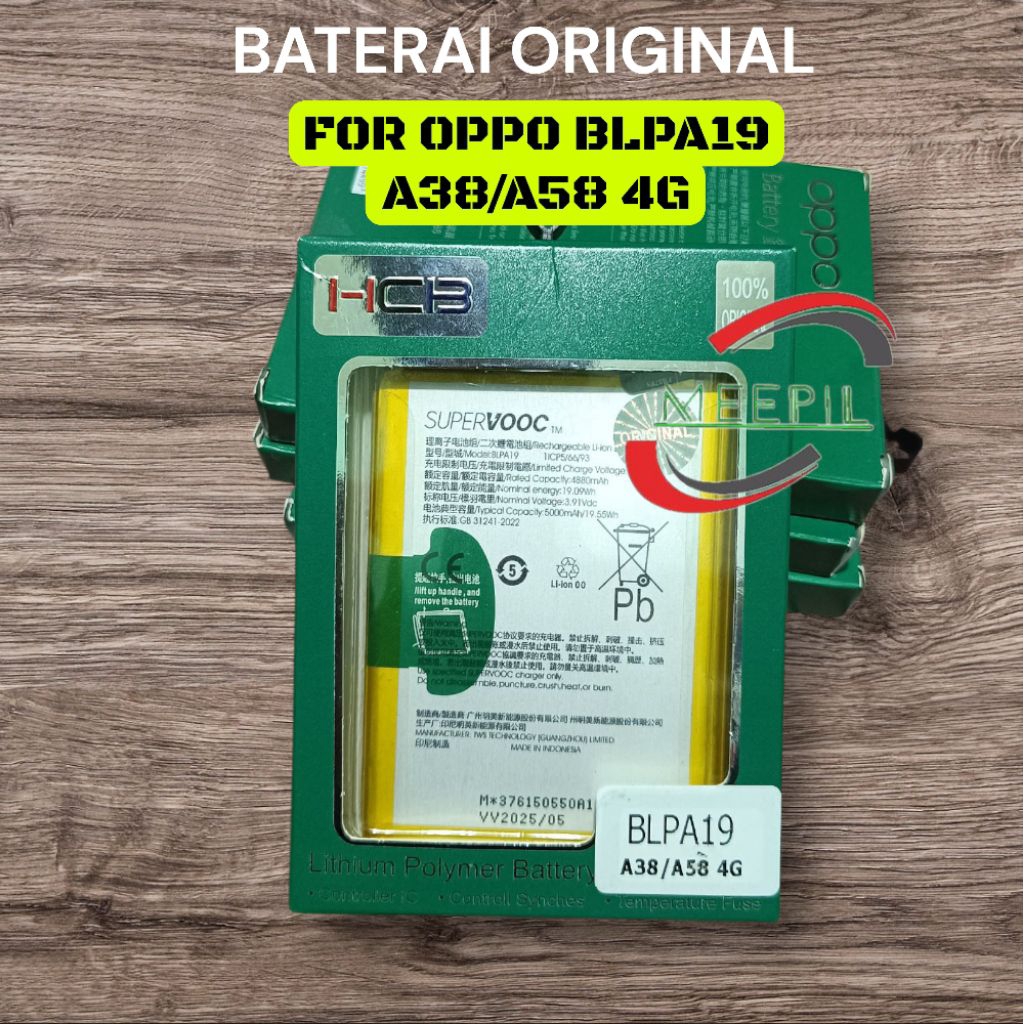 Baterai original Oppo BlpA19 Oppo A38/A58 4G BlpA19Batrai ORI battery