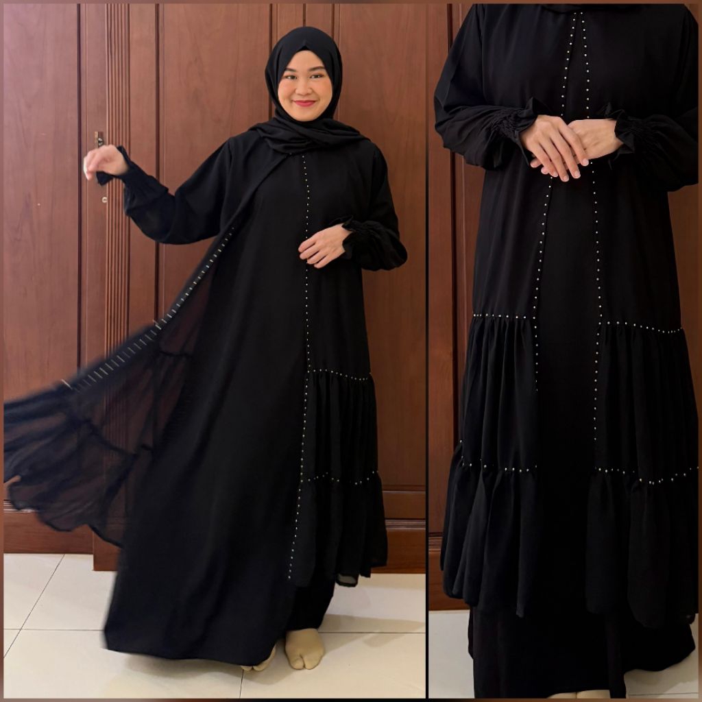 Abaya Hitam Kanaya Jetblack Sifon Gamis Syari Dress Wanita Baju Lebaran Umroh