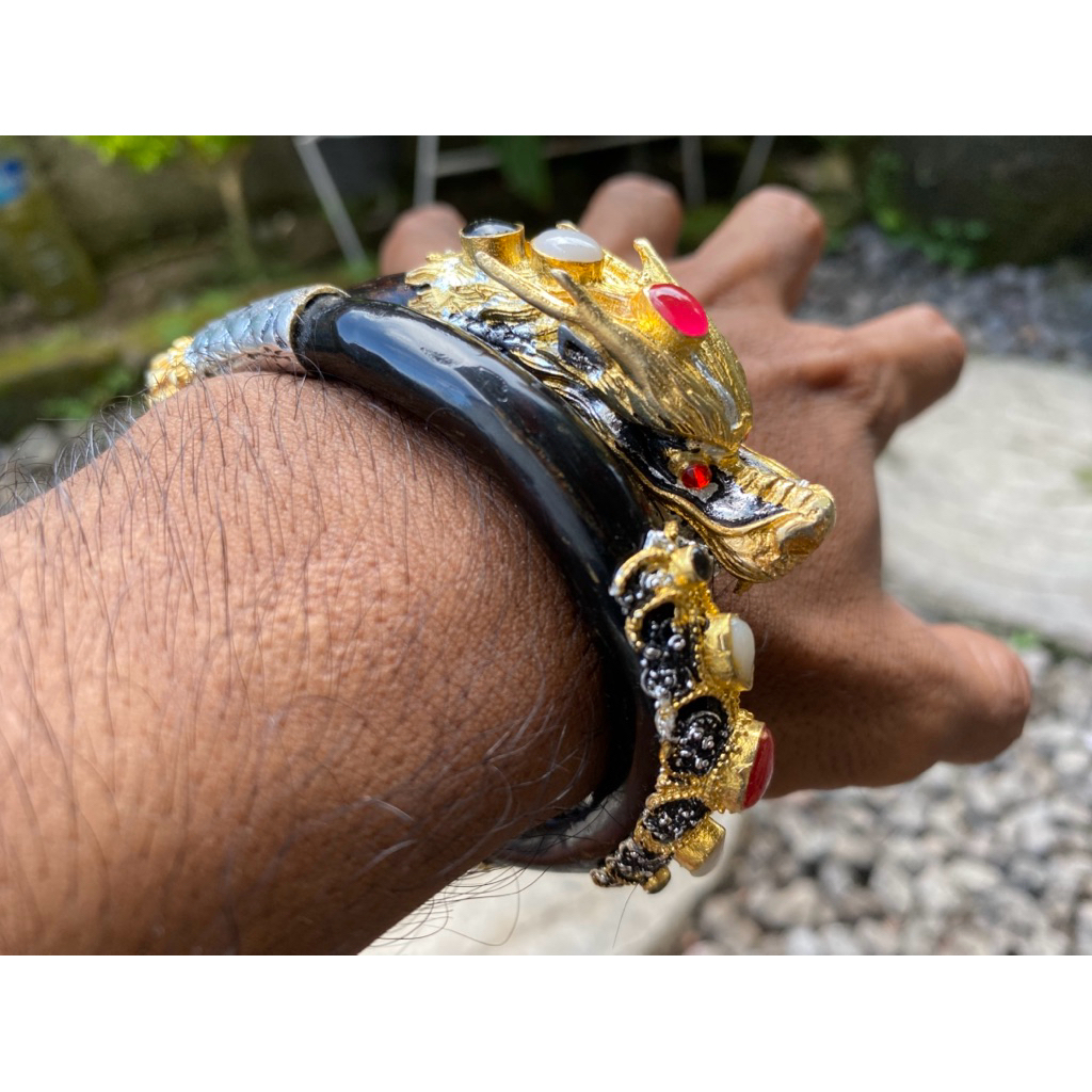 Gelang akar bahar tunggal hitam asli asesoris kombinasi naga golf silver