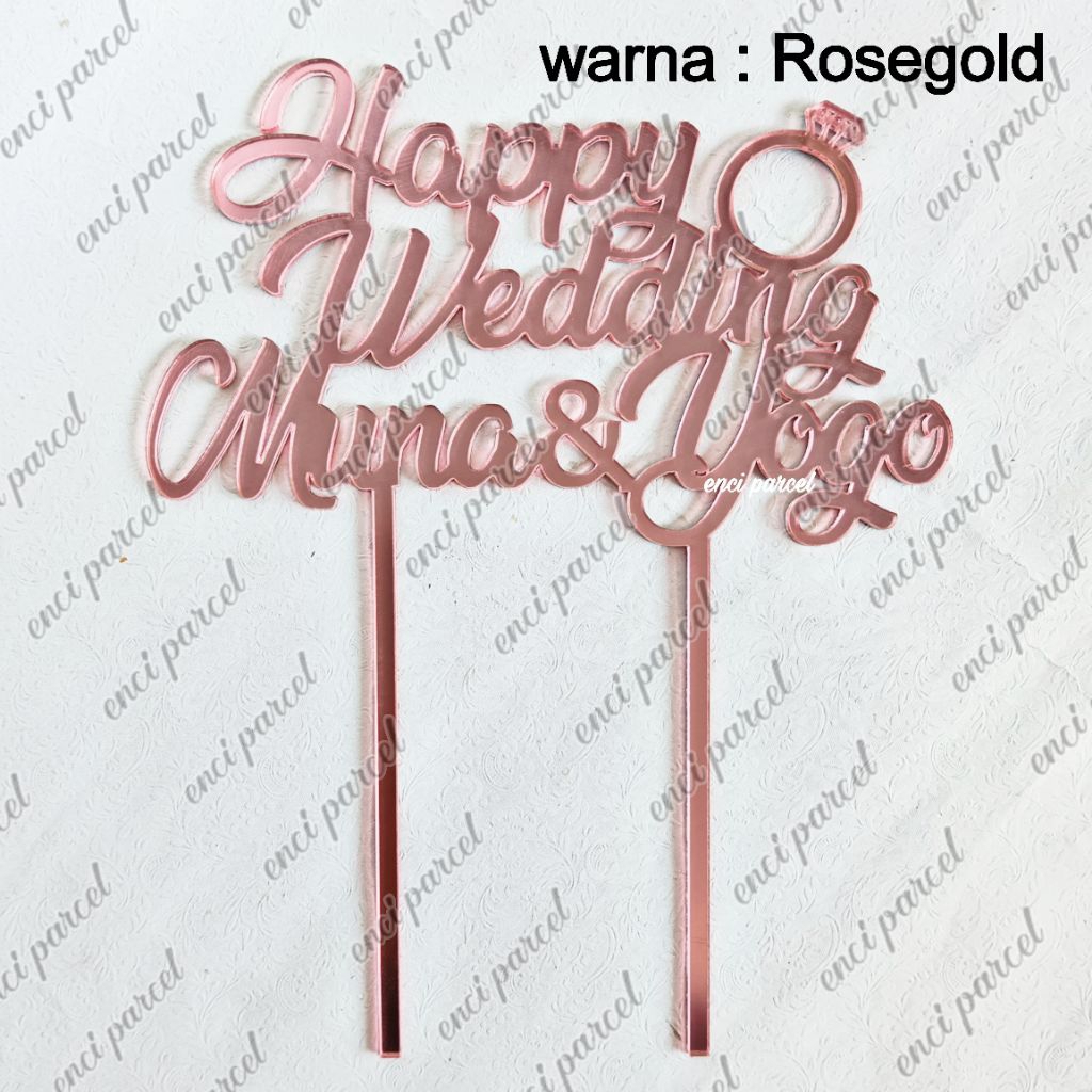 topper the engagement nama the wedding 2 tusukan hiasan kue dekorasi bolu wedding cake bahan akrilik