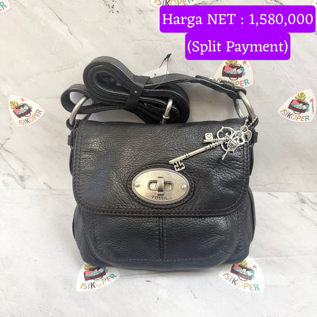291 NET-Preloved Fossil Maddox Small Turnlock Hitam Twist Lock (tanpa keyfob)