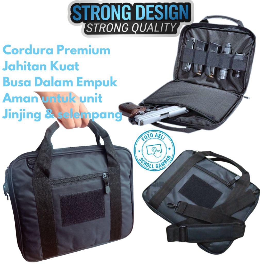 Tas Pistol Gun Bag — Softcase Pistol Cordura, Busa Pelindung, Muat 2 Unit-range bag-gun bag-tas hand