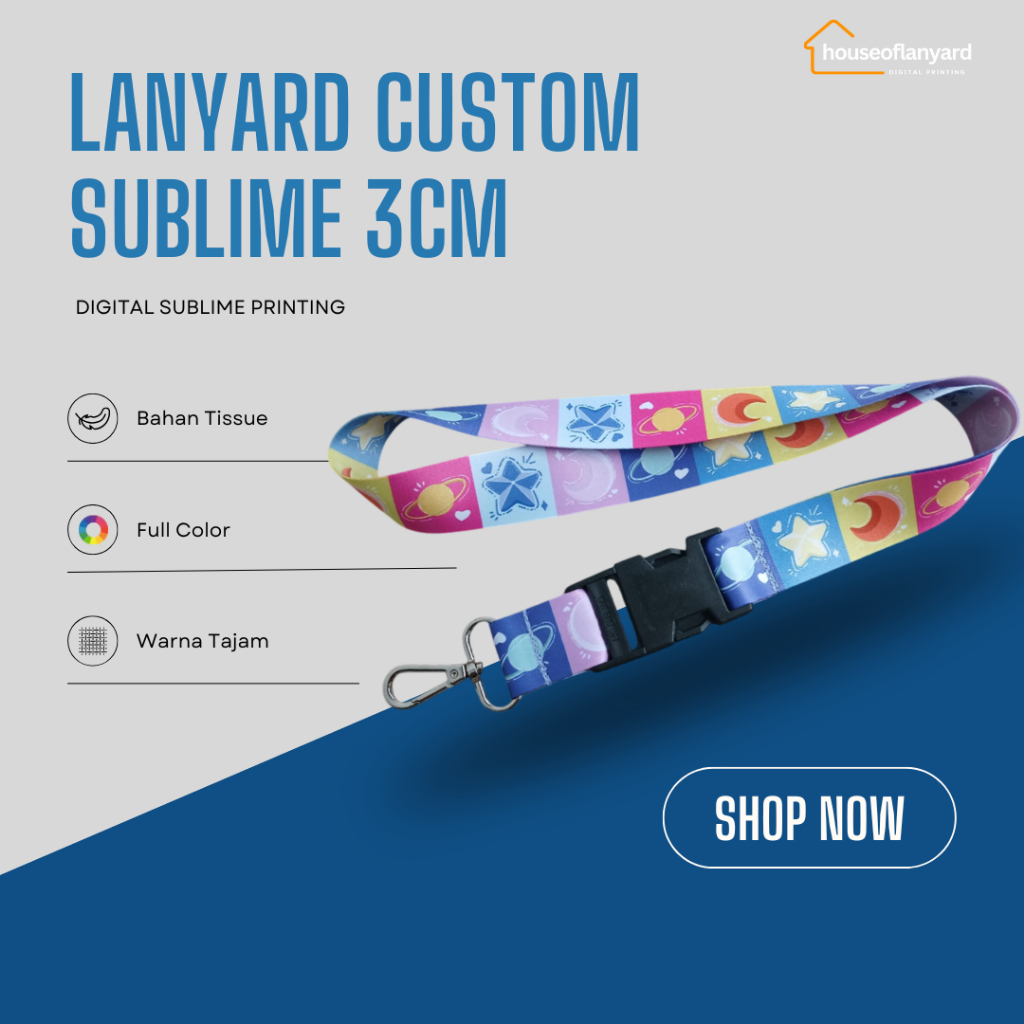 Lanyard 3cm Custom Full Color Soft Tissue Stoper Mata Itik Jahit Tali Medali Dll