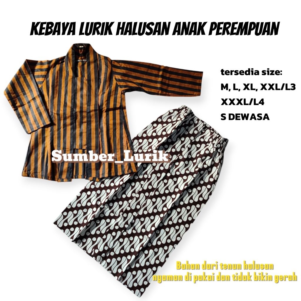 Stelan Kebaya Lurik Anak premium - Kebaya Anak modern - Baju Adat Jawa Anak