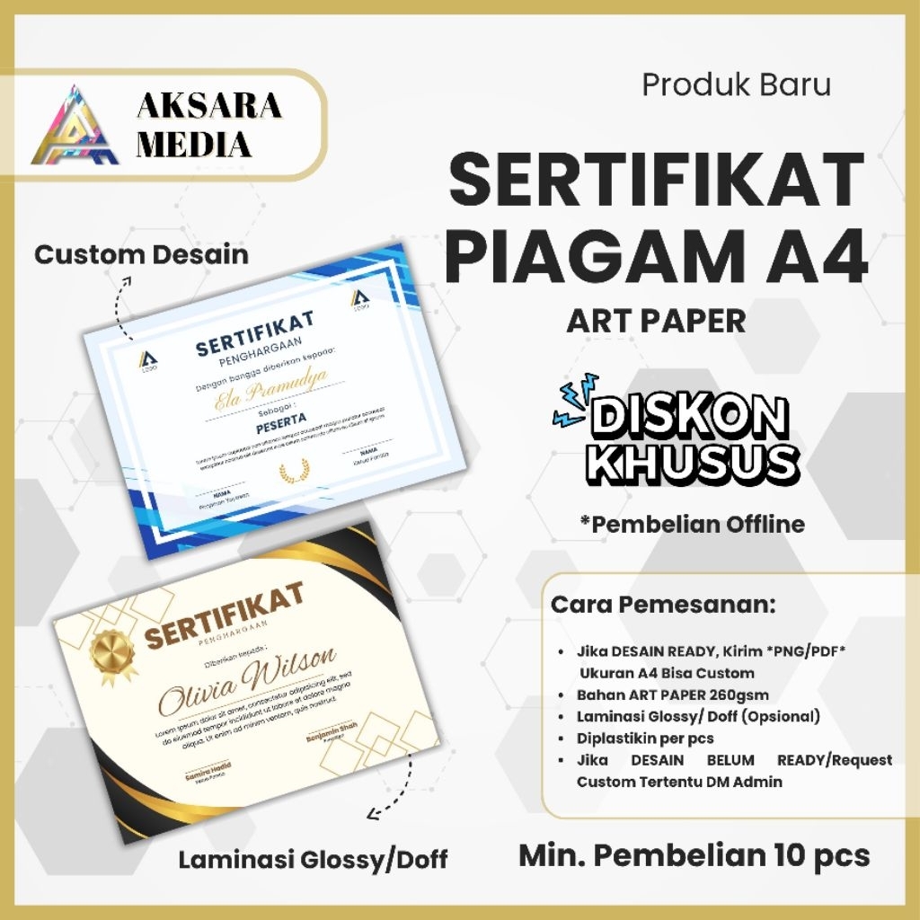 Cetak Sertifikat/Piagam Seminar, Penghargaan ART PAPER A4