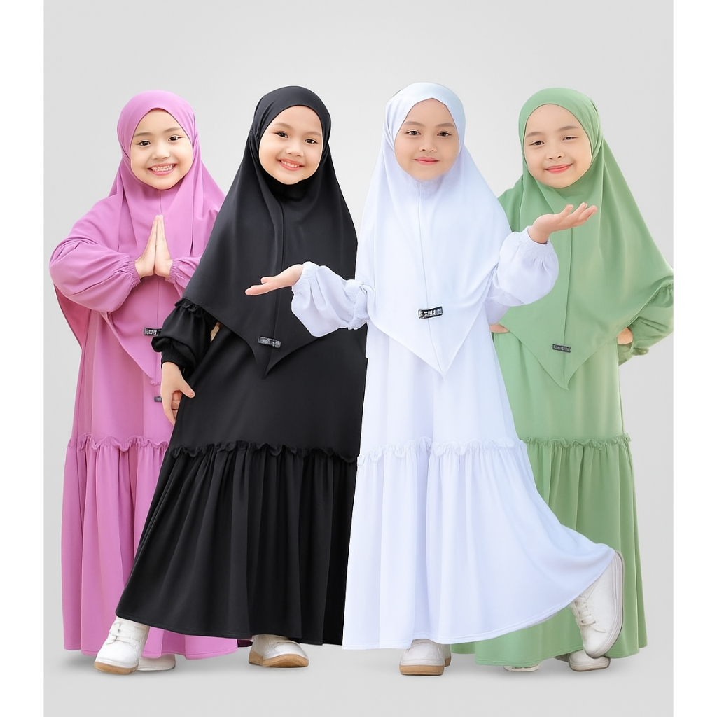 Keyafa Gamis Anak Perempuan Set HIjab - Kids Yumna Set Gamis Adem Syar'i