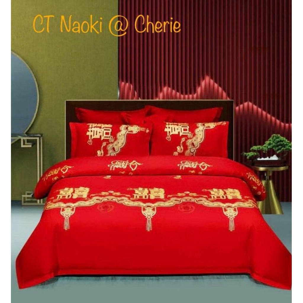 Sprei bedcover pengantin cina shuang xi double happiness seprai seprei merah mawar wedding chinese