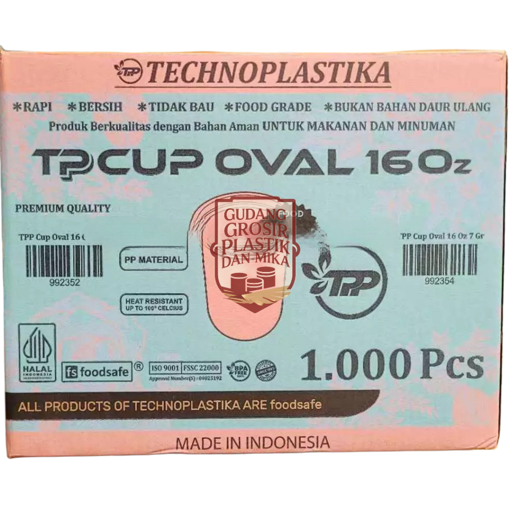 [ 1dus 1000pcs ] Gelas Oval 16oz Tecnoplastika TP Cup Gelas Plastik PP Bening Datar Oval 16Oz