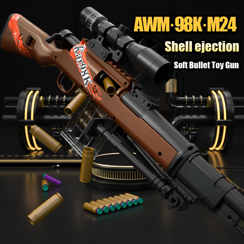 -IKIAELO- Barrett 98K Sniper Simulasi Shell Ejection Soft Bullet Gun AWM Barrett Simulasi Gun Soft