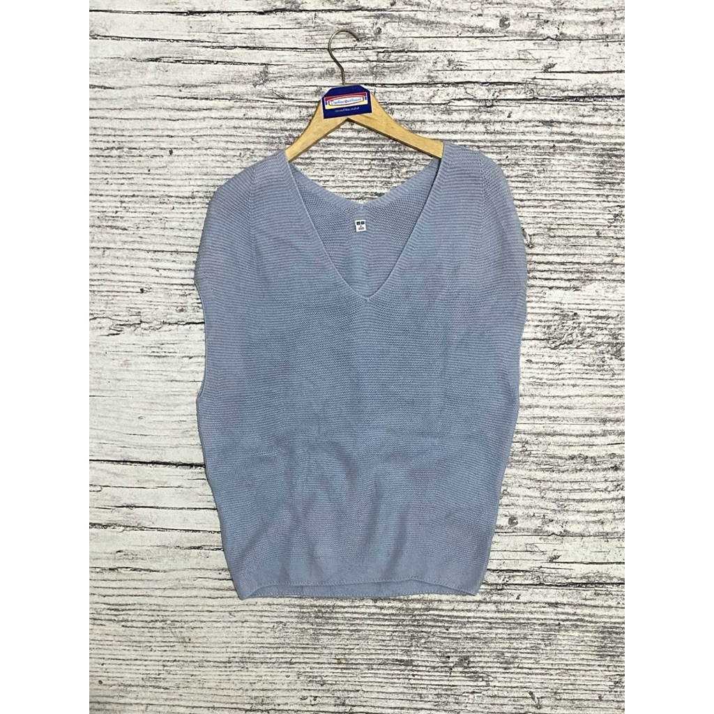 Vest rompi knit knitwear rajut outer atasan wanita cewek perempuan outer fashion uniqlo biru second