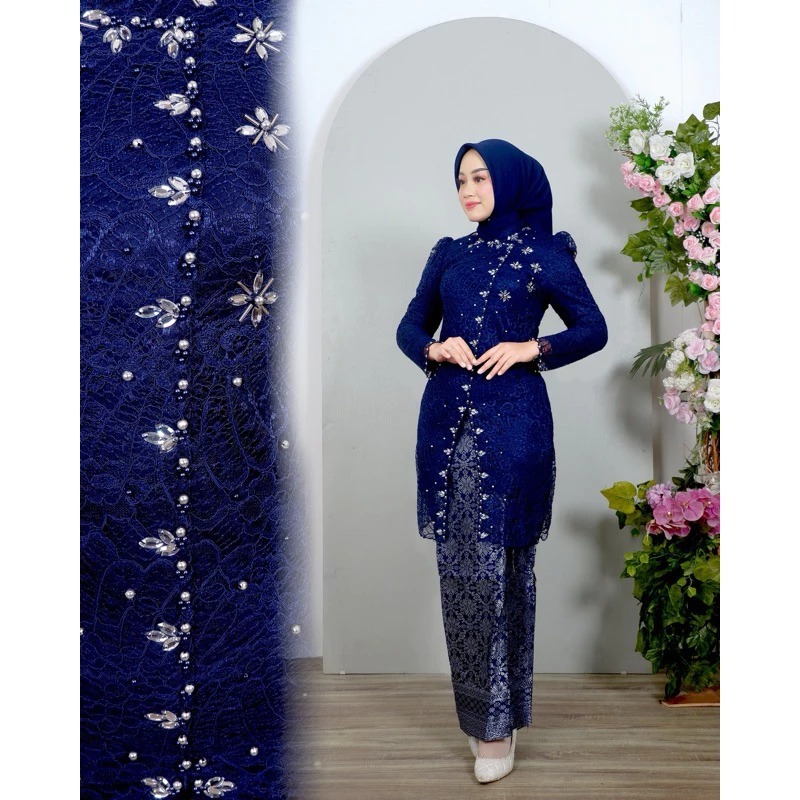 Kebaya Pesta Brokat Premium Payet Terlaris || Setelan Tunik Janggan Mutiara Modern Cantik