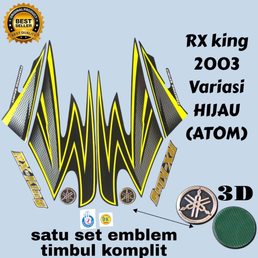 lis body stiker rx king 2003 variasi hijau satu set emblem rx king atom timbul