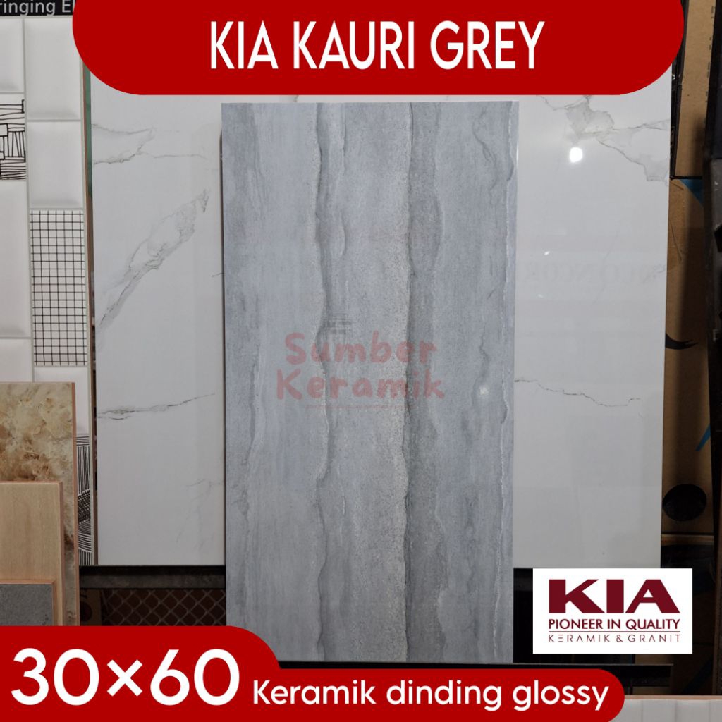 Keramik dinding 30×60 KIA kauri grey glossy keramik dinding kamar mandi, dapur
