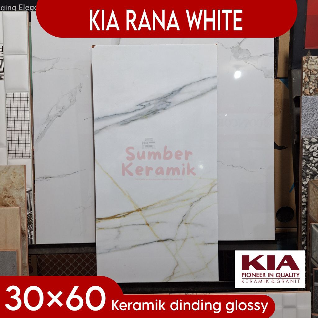 Keramik dinding 30×60 KIA Rana white glossy motif marmer keramik dinding kamar mandi, dapur