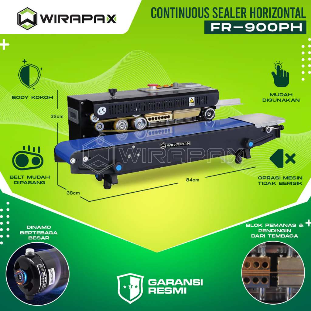 WIRAPAX Continuous Sealer Horizontal FR-900PH | Mesin Sealer Kemasan Otomatis | Mesin Sealer Plastik