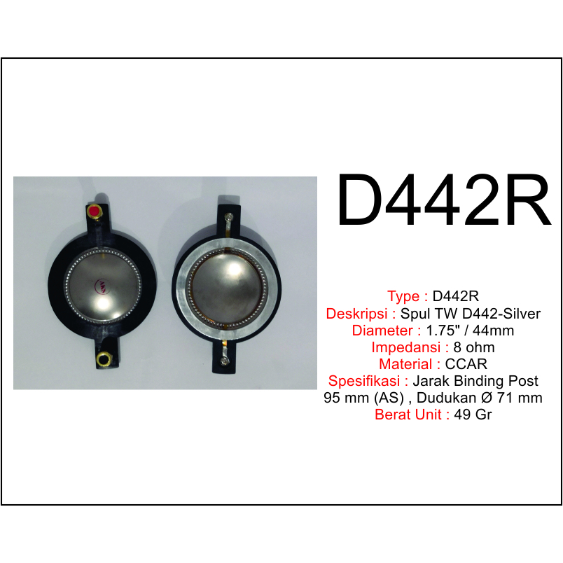 SPUL TW : VOICE COIL, DIAPHGRAM, SPUL TWEETER 1.75" 442R