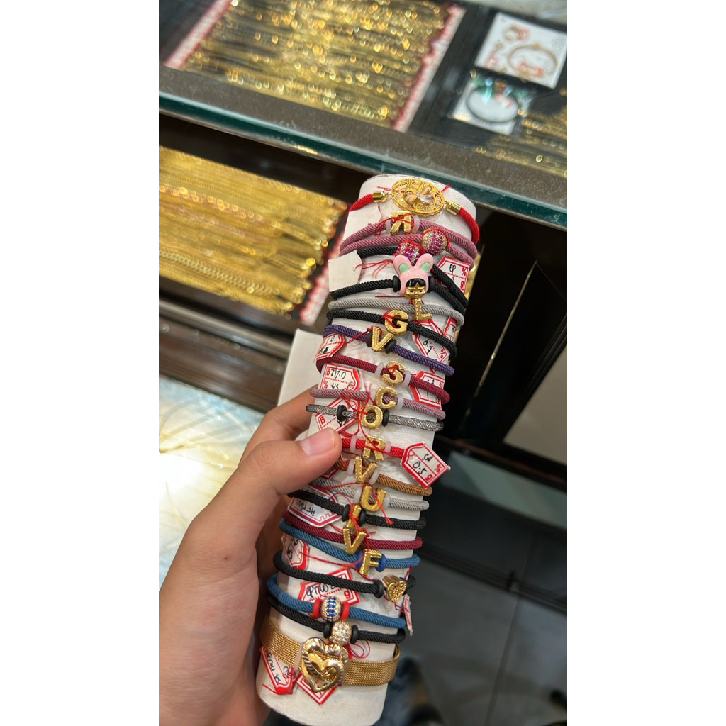 gelang tali emas asli kadar 375 alfabet