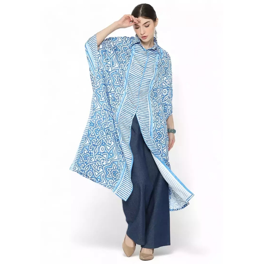 Kanzi Collection Exclusive Collared Blue Kaftan