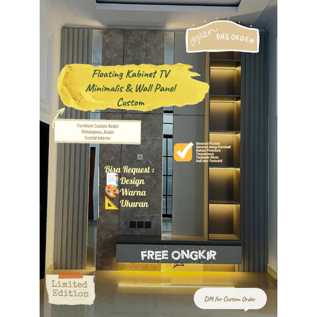 Start Harga 1.450.000/m² | Floating Kabinet TV Minimalis & Wall Panel Custom – Backdrop Ruang Tamu K