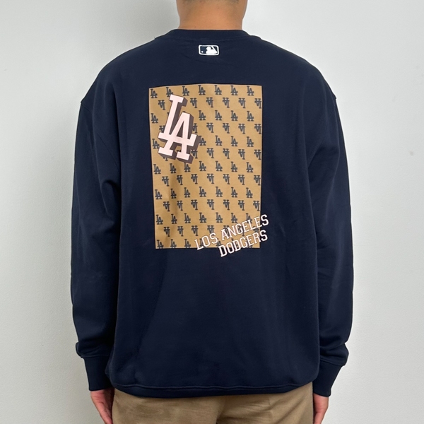 Sweater MLB LA SQUARE MONOGRAM ORANGE BACK NAVY SWEATSHIRT 100% ORIGINAL