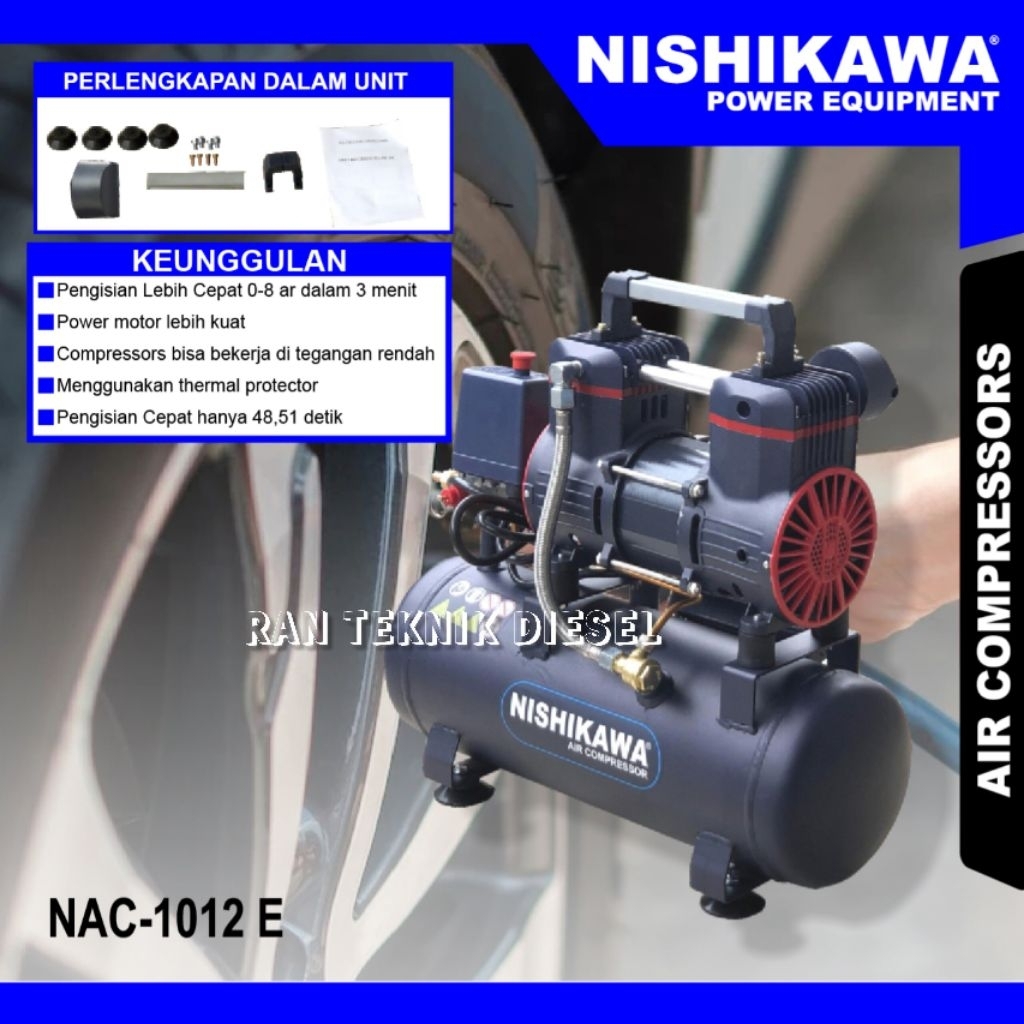 Air Compressor / Kompresor Angin Tanpa Oli NISHIKAWA NAC 1012 E /12 Liter
